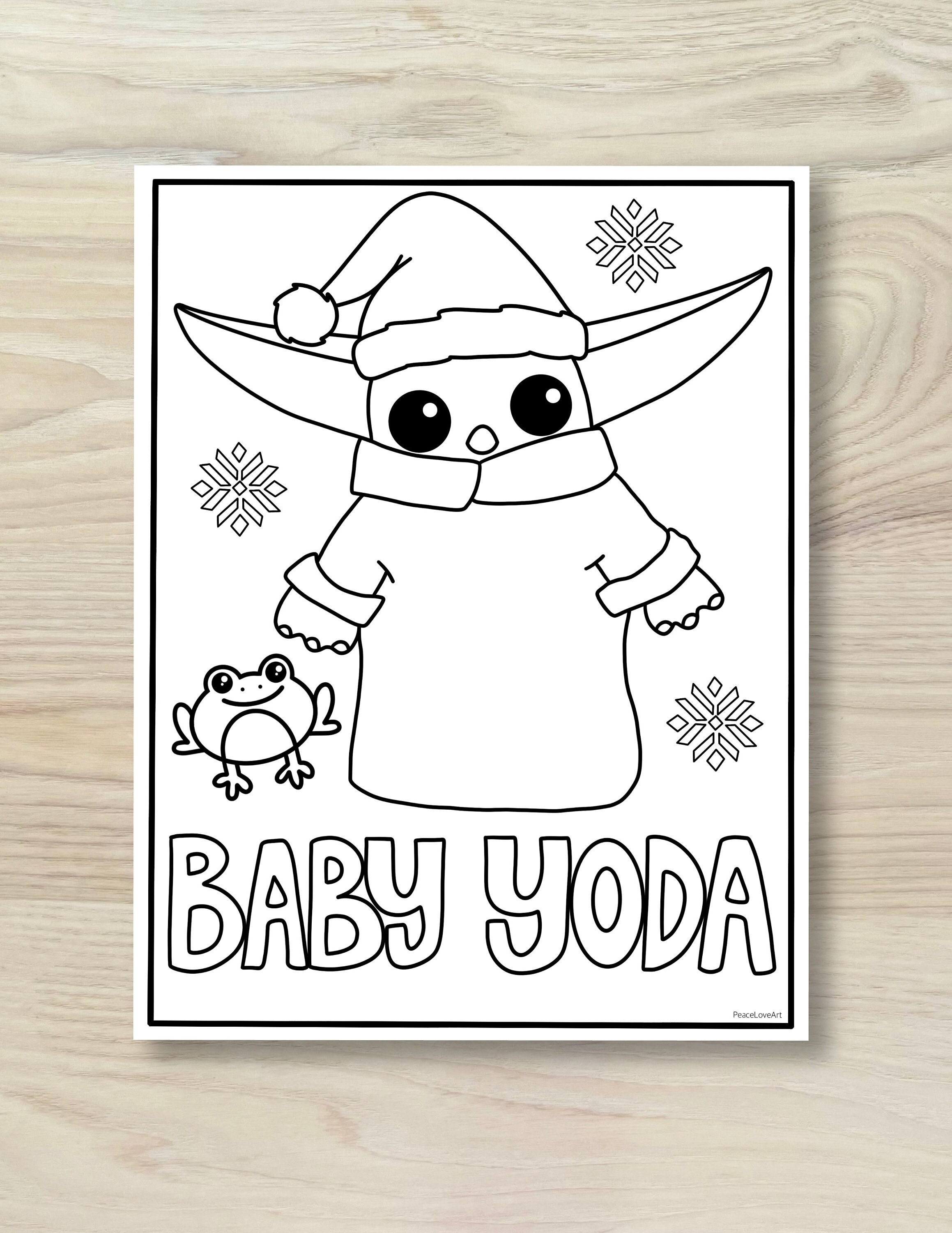 Holiday baby yoda coloring page