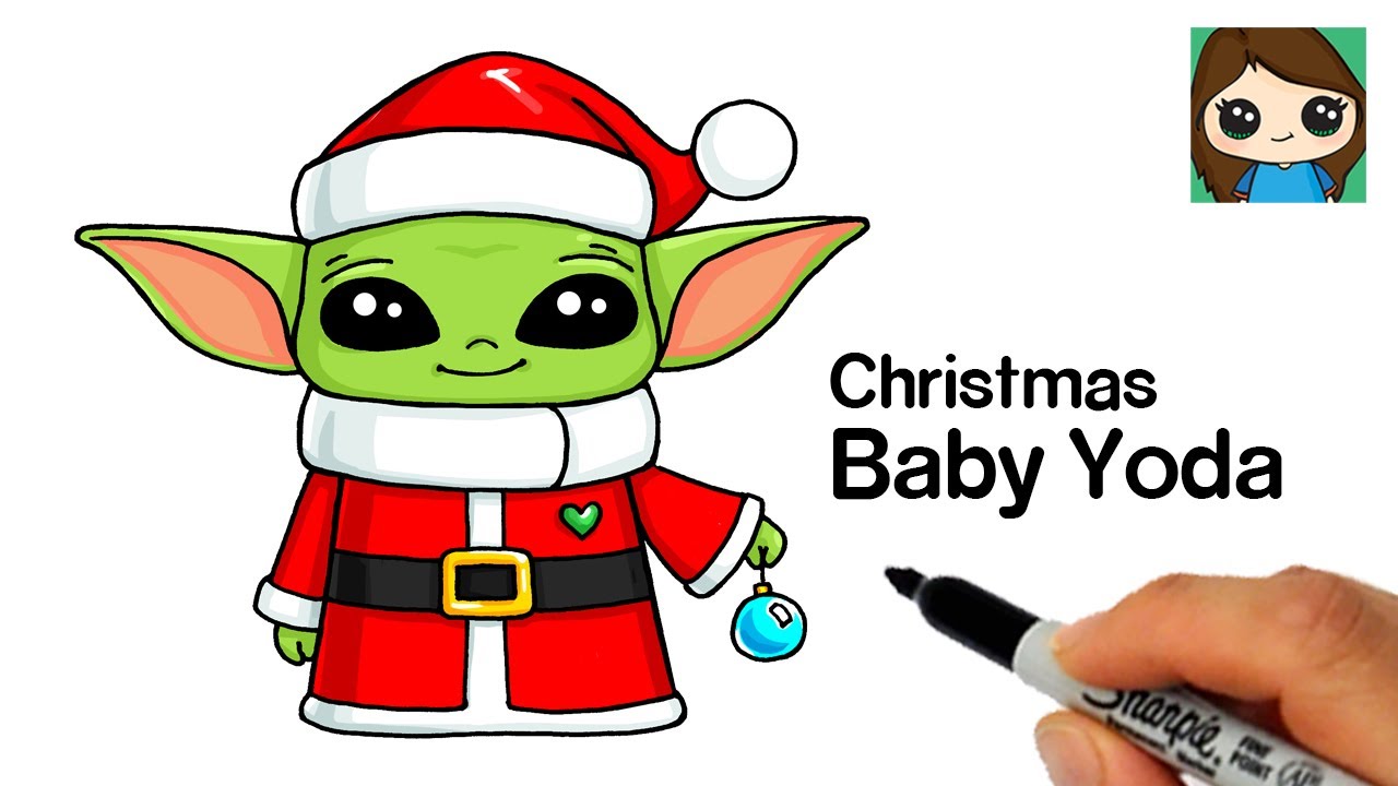 How to draw christmas baby yoda