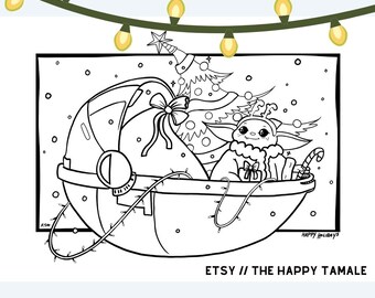 Baby yoda grogu star wars christmas coloring page set for kids and adults great christmas party activity