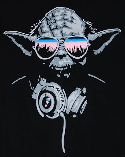 Hipster yoda with headphones and sunglasses