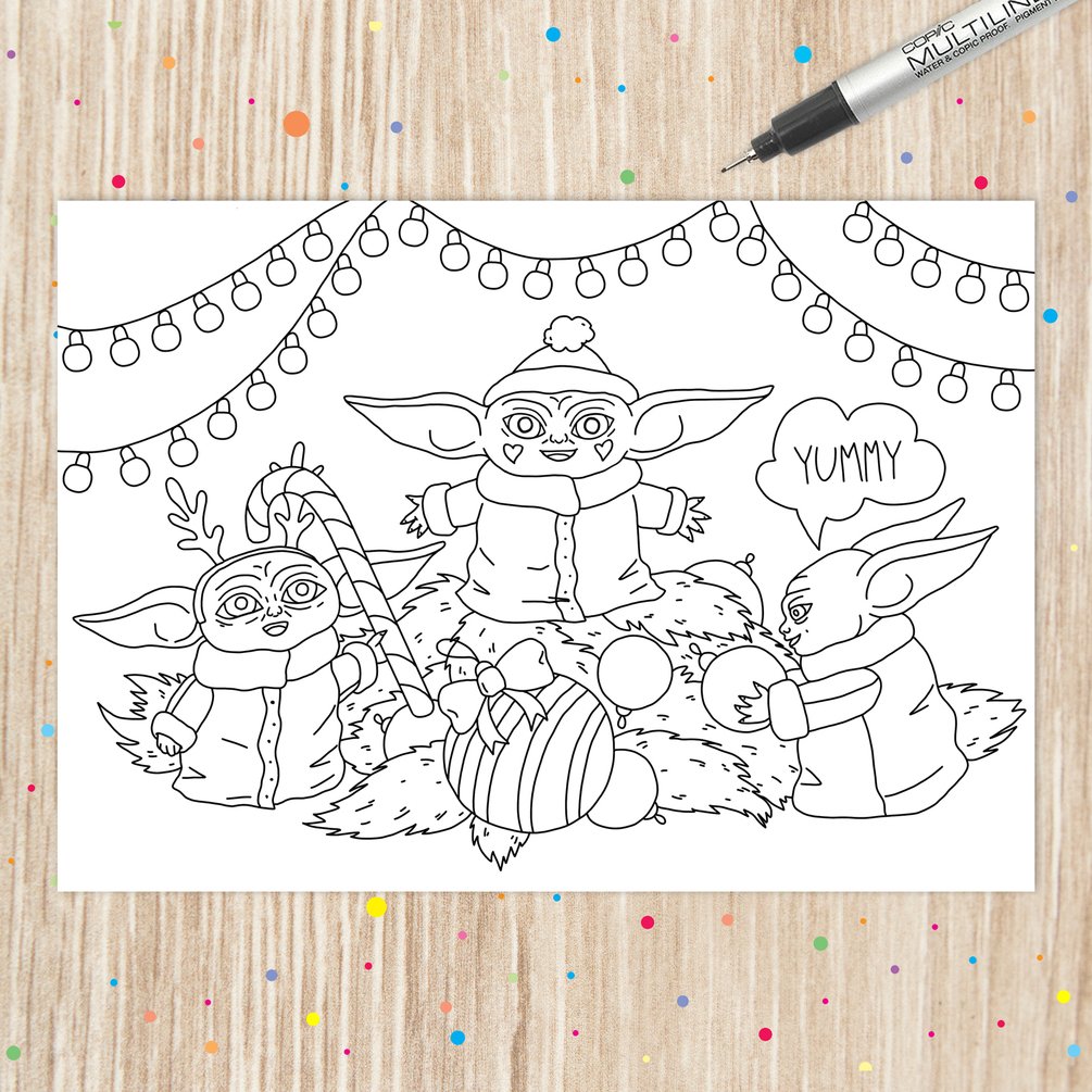 Free baby yoda christmas coloring page printable pages digital dpf file