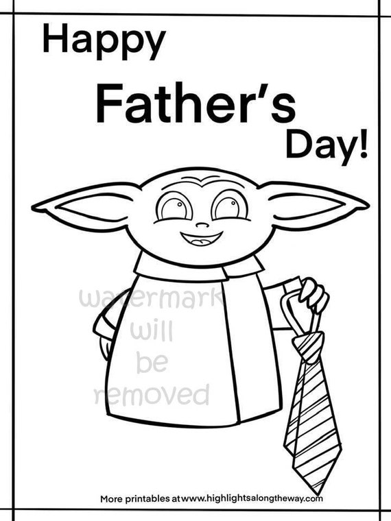 Fathers day baby yoda coloring sheet instant download printable homeschool teacher star wars day curriculum