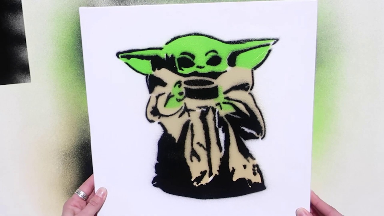 Baby yoda layered stencil on canvas