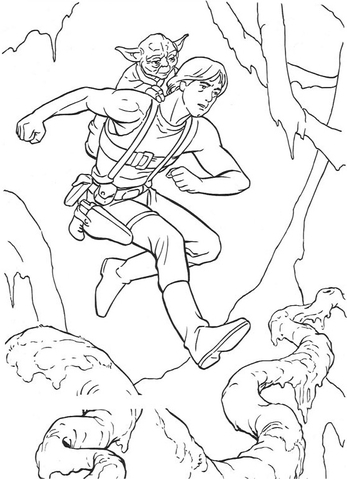 Yoda riding on luke skywalkers back coloring page free printable coloring pages