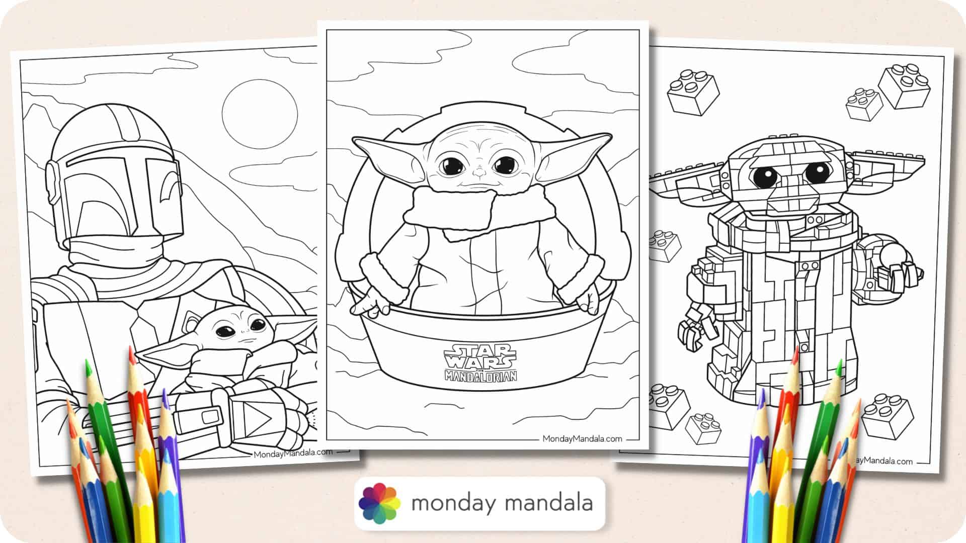 Baby yoda coloring pages free pdf printables