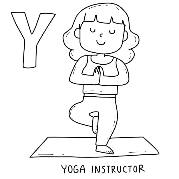 Premium vector alphabet occupation yoga instructor coloring book with word