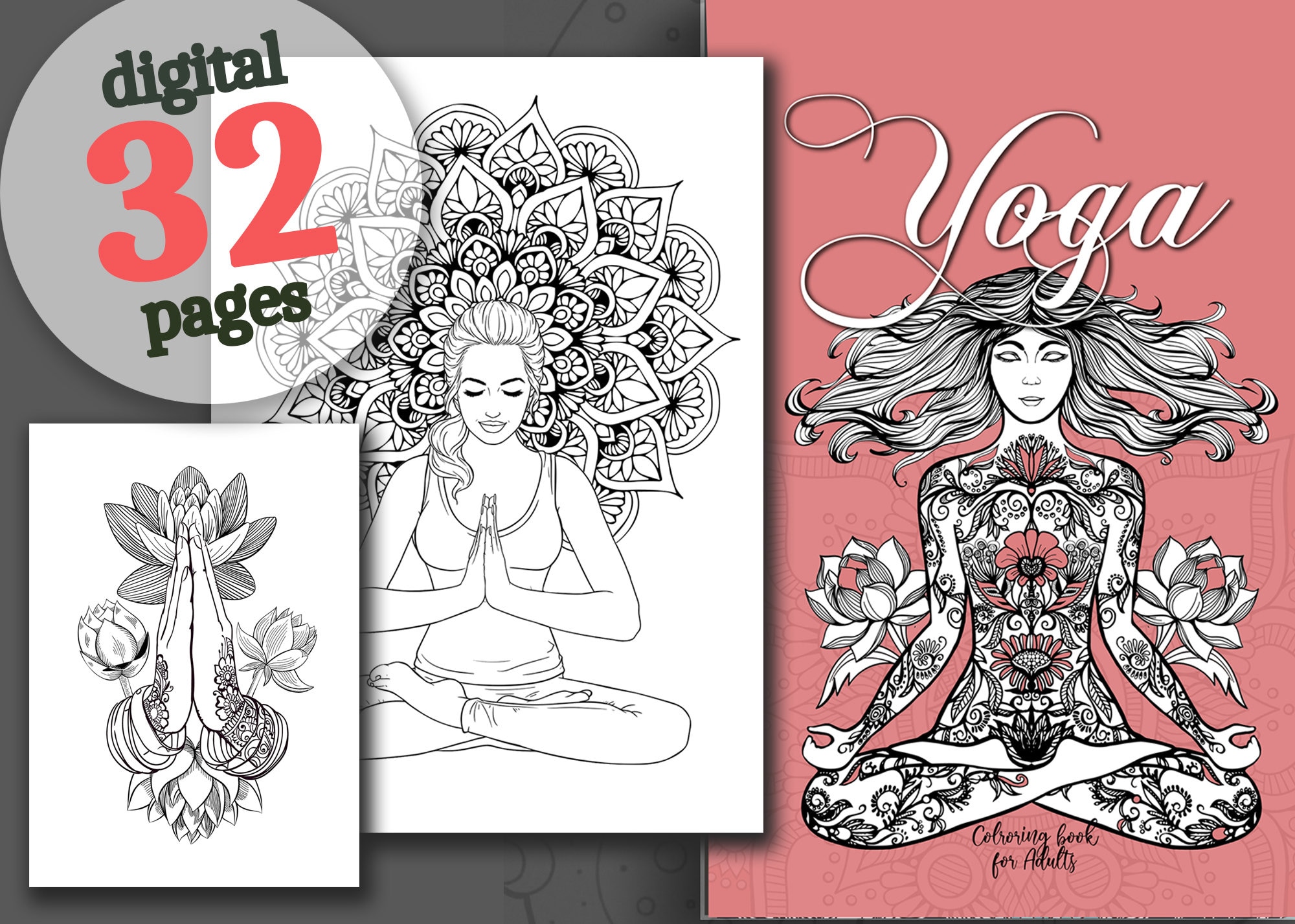 Yoga coloring book for adults printable yoga coloring pages digital yoga coloring pages printable mindfulness download digital