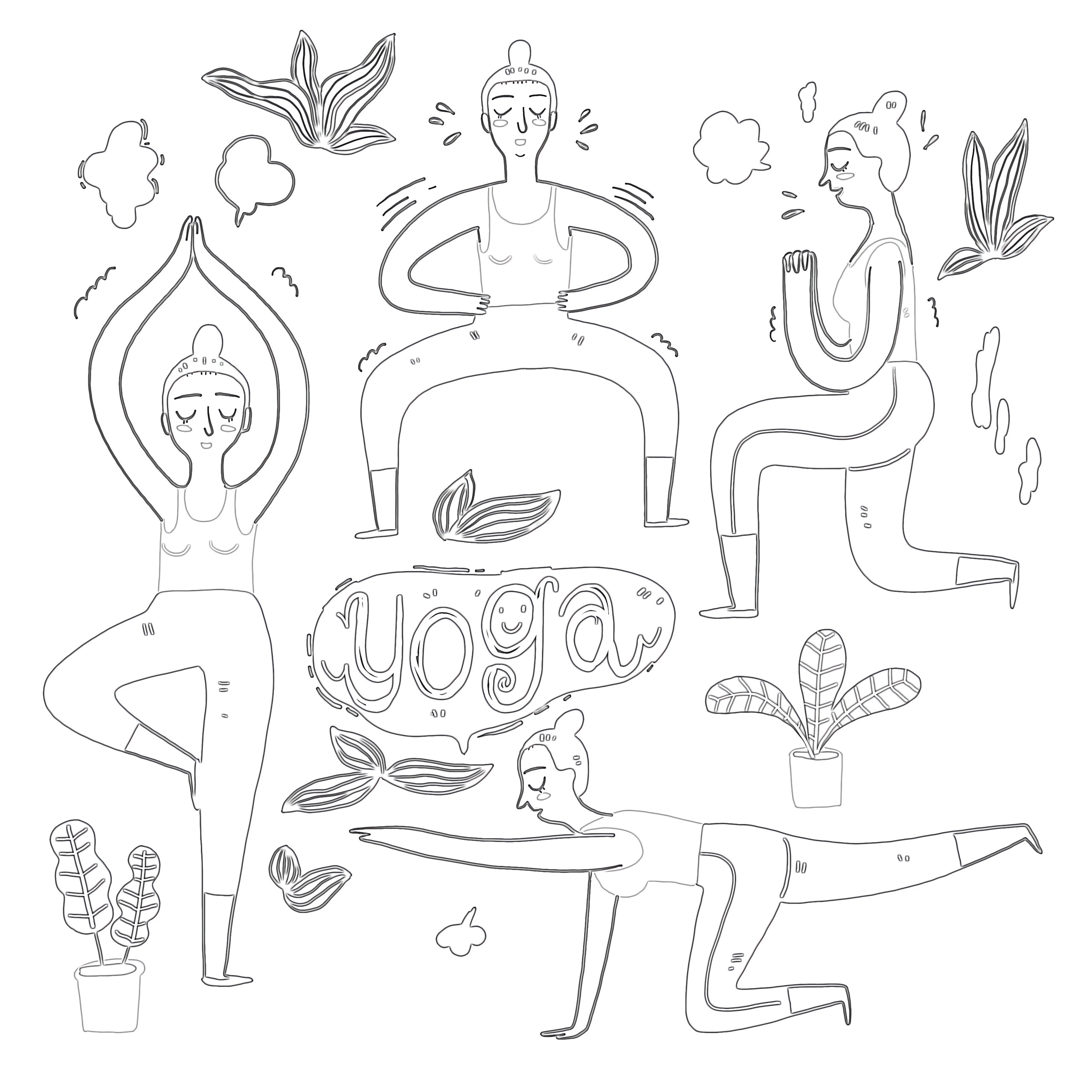 People playing yoga coloring page