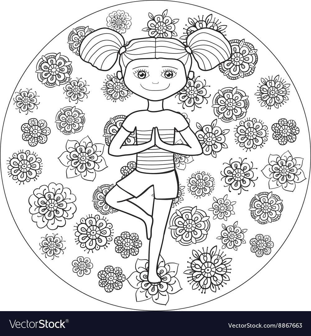 Adult coloring page young girl in tree yoga pose vector image