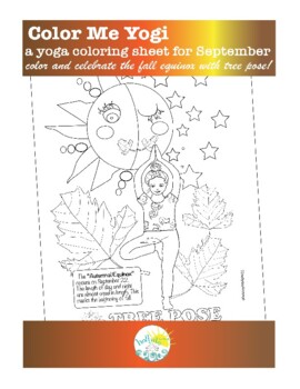 Tree pose yoga coloring sheet for fall equinox in september by hollyday yoga