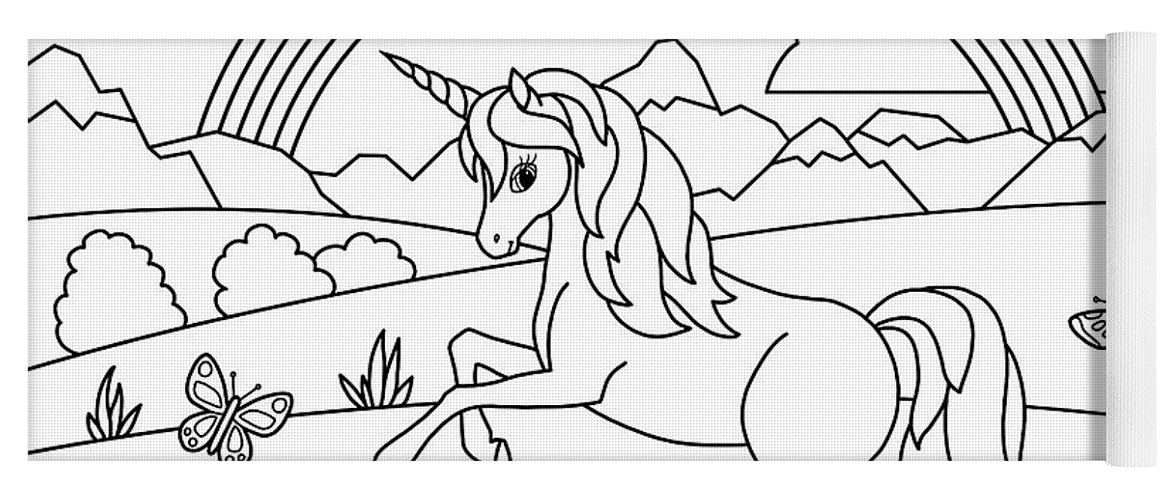 Kids rainbow unicorn coloring page yoga mat by crista forest