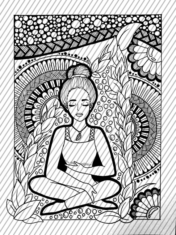 Yoga meditation art self care coloring page large coloring sheet giant coloring poster poster print wall decor