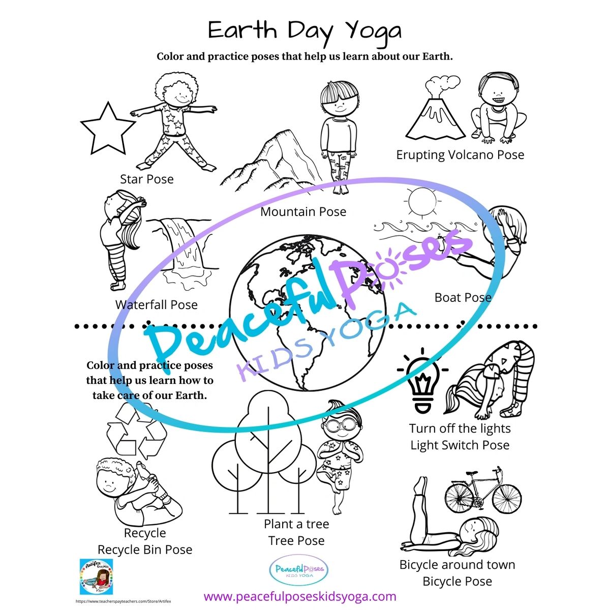 Earth day yoga coloring page