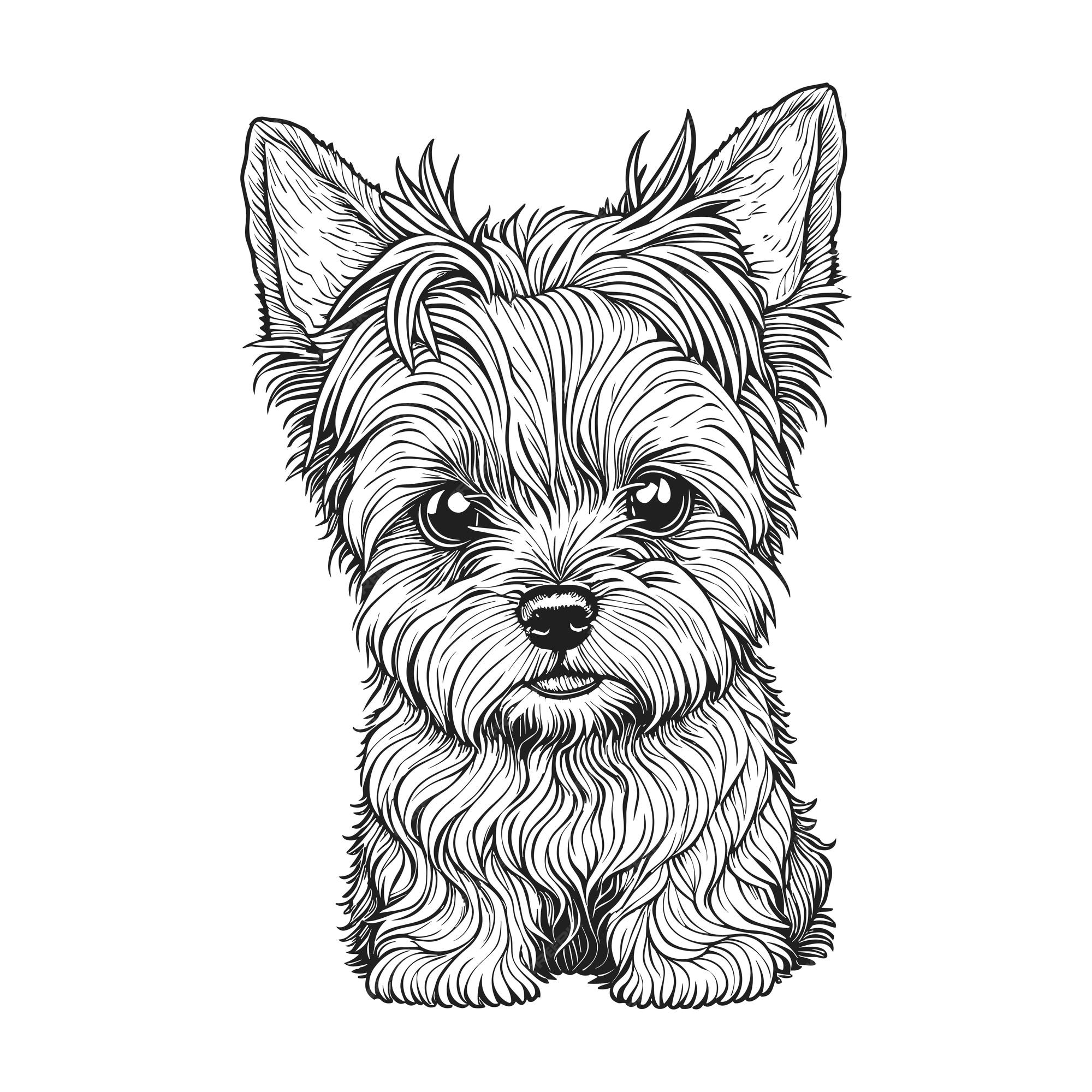 Premium vector cute yorkie coloring page for adults