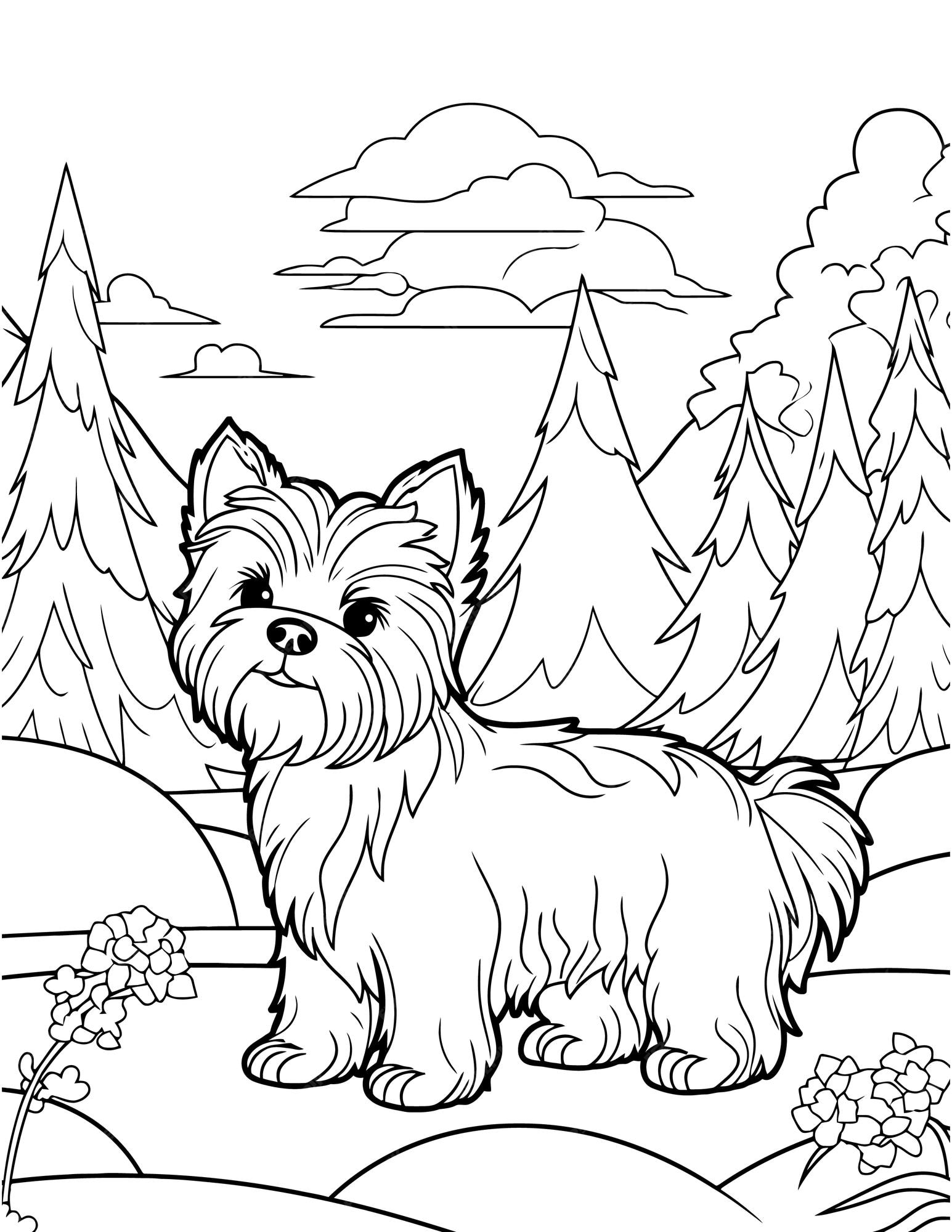 Premium vector yorkshire terrier dog coloring page