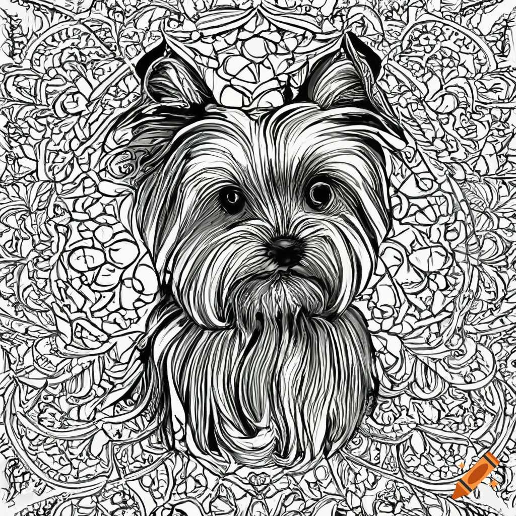 Colouring pages mandala dog image yorkshire terrier white background black and white on