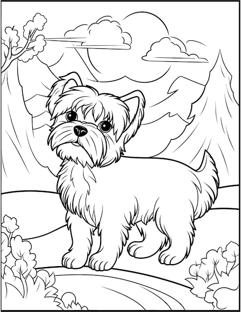 Premium vector yorkshire terrier dog coloring page