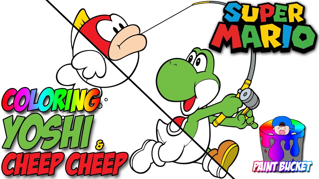 Yoshi and cheep cheep coloring pages