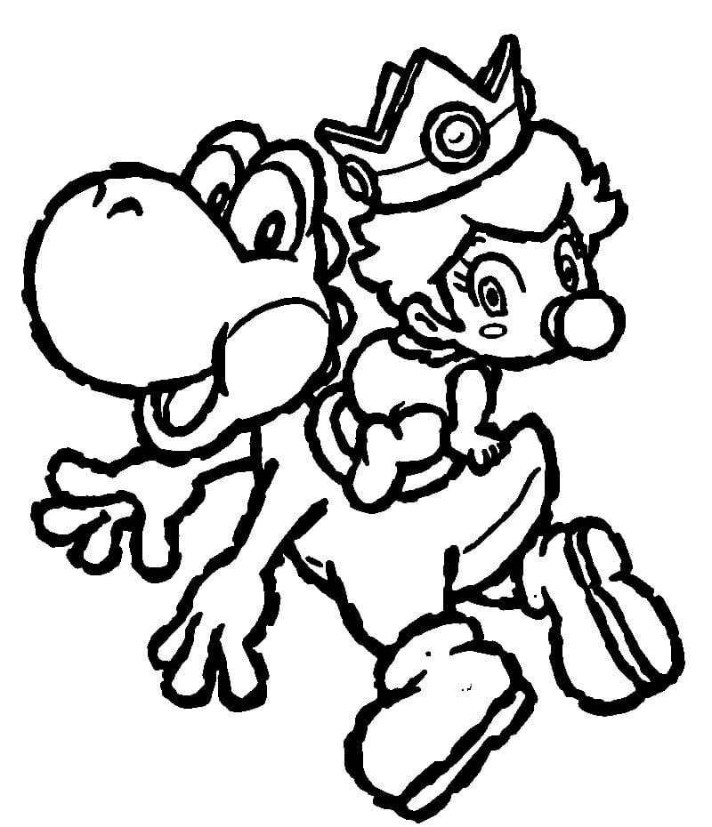 Yoshi and baby princess peach coloring page