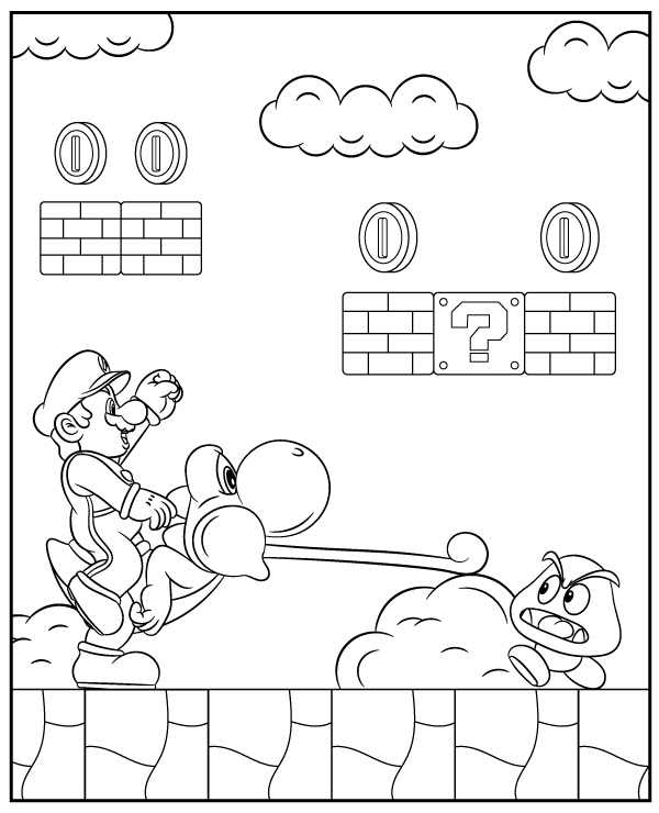 Coloring sheet with mario and yoshi