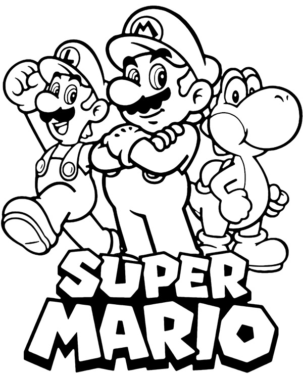 Coloring page of mario luigi yoshi