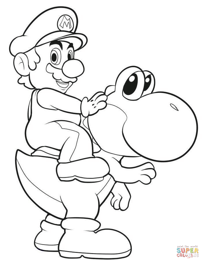 Mario riding yoshi coloring page free printable coloring pages