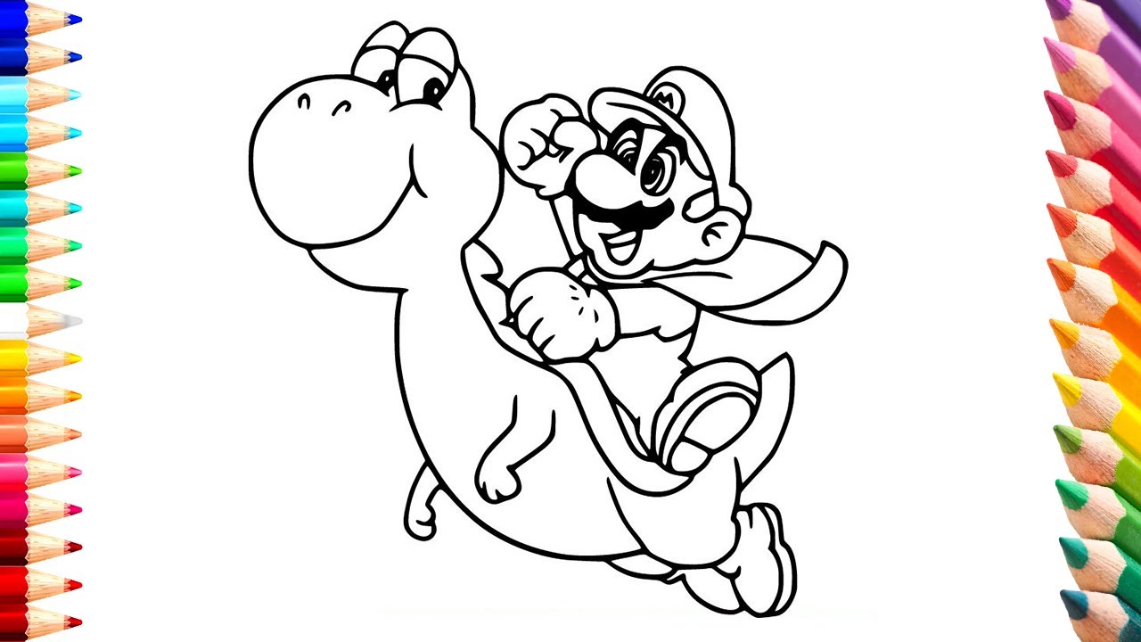 Super mario coloring pagesmario riding yoshi scene coloring from the super mario bros movie