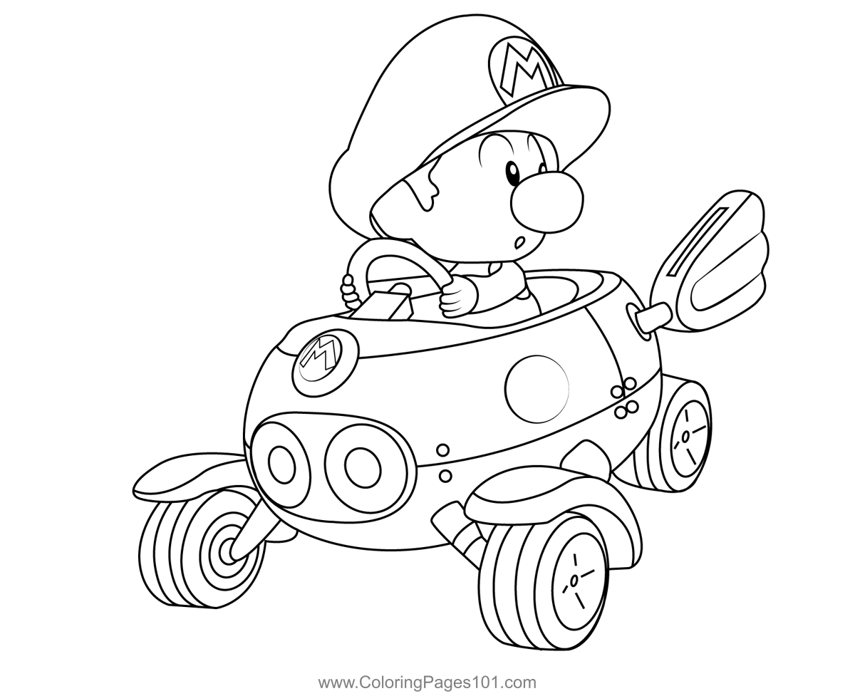 Baby mario mario kart coloring page for kids