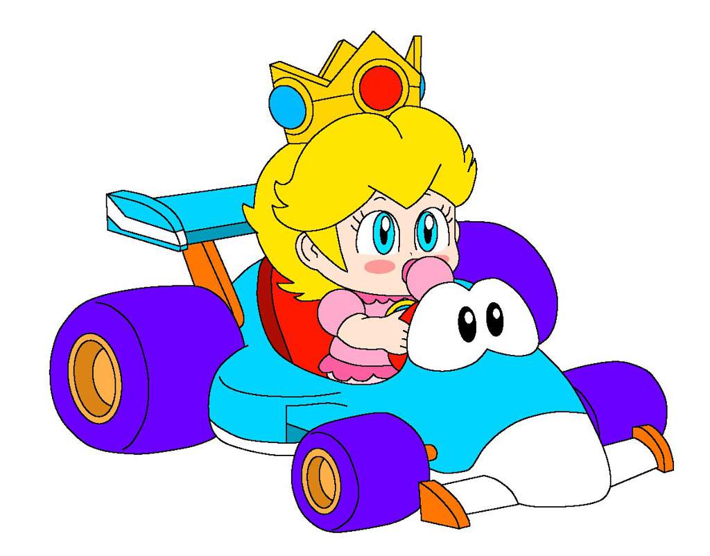 Baby peach in a yoshi kart mario amino