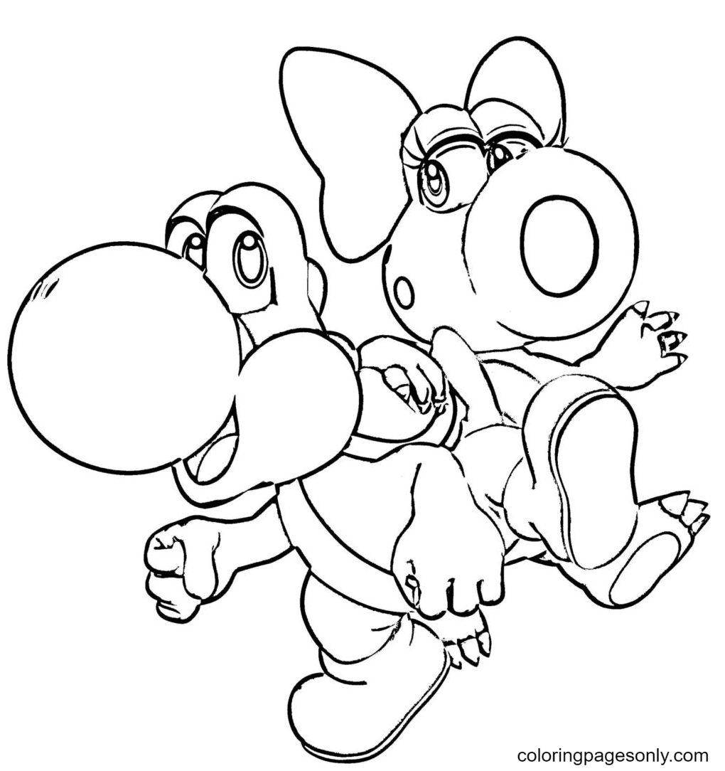 Yoshi and his girlfriend coloring page