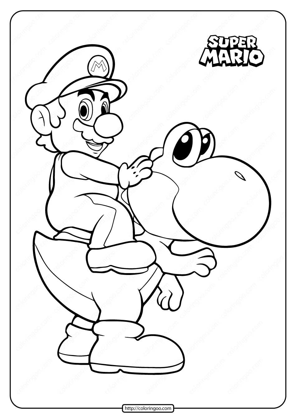 Free printable super mario and yoshi coloring page