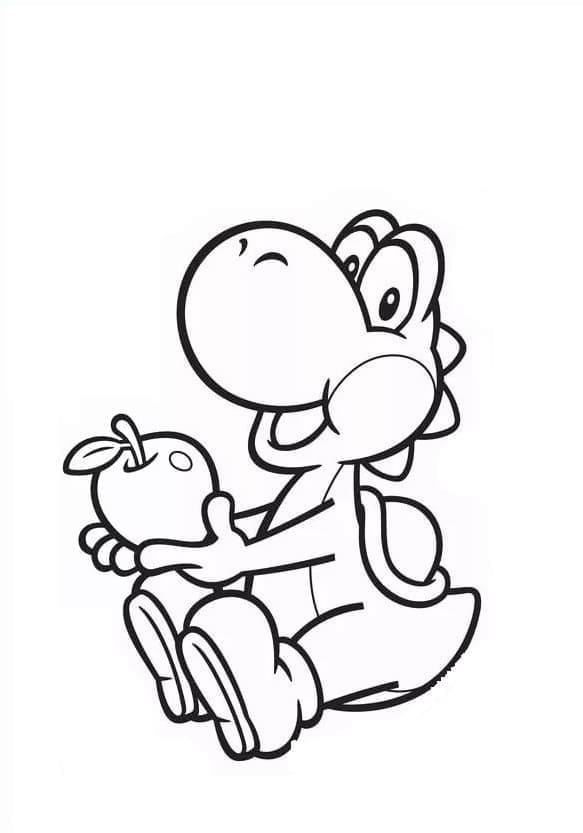 Yoshi with an apple coloring page