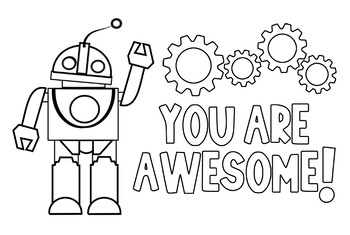 Encouraging note to color you are awesome robot by sarah hauge