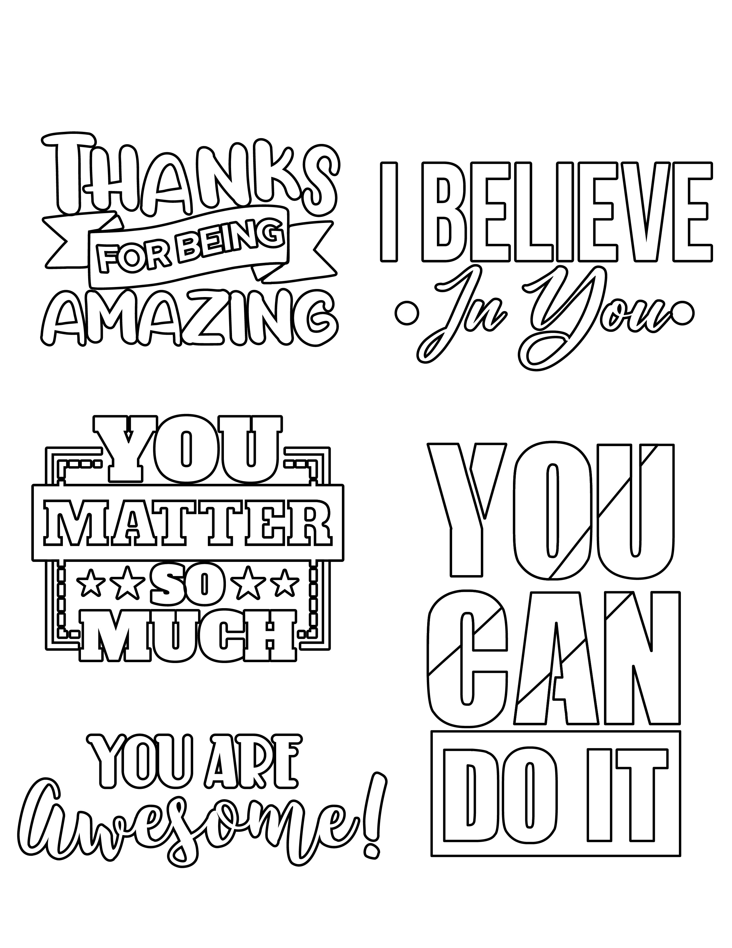 Print color encouragement phrases bw â cards for cubs