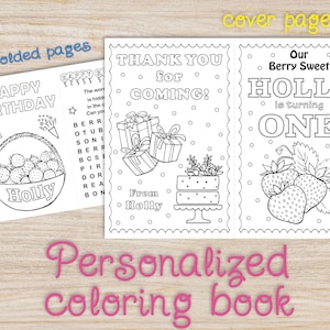 Berry birthday party coloring book st any age favors digital printable decor strawberry personalized tropical summer fruit pages