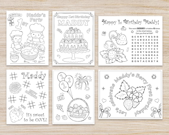 Berry birthday party coloring pages strawberry personalized tropical summer fruit first birthday party favors decorations printable