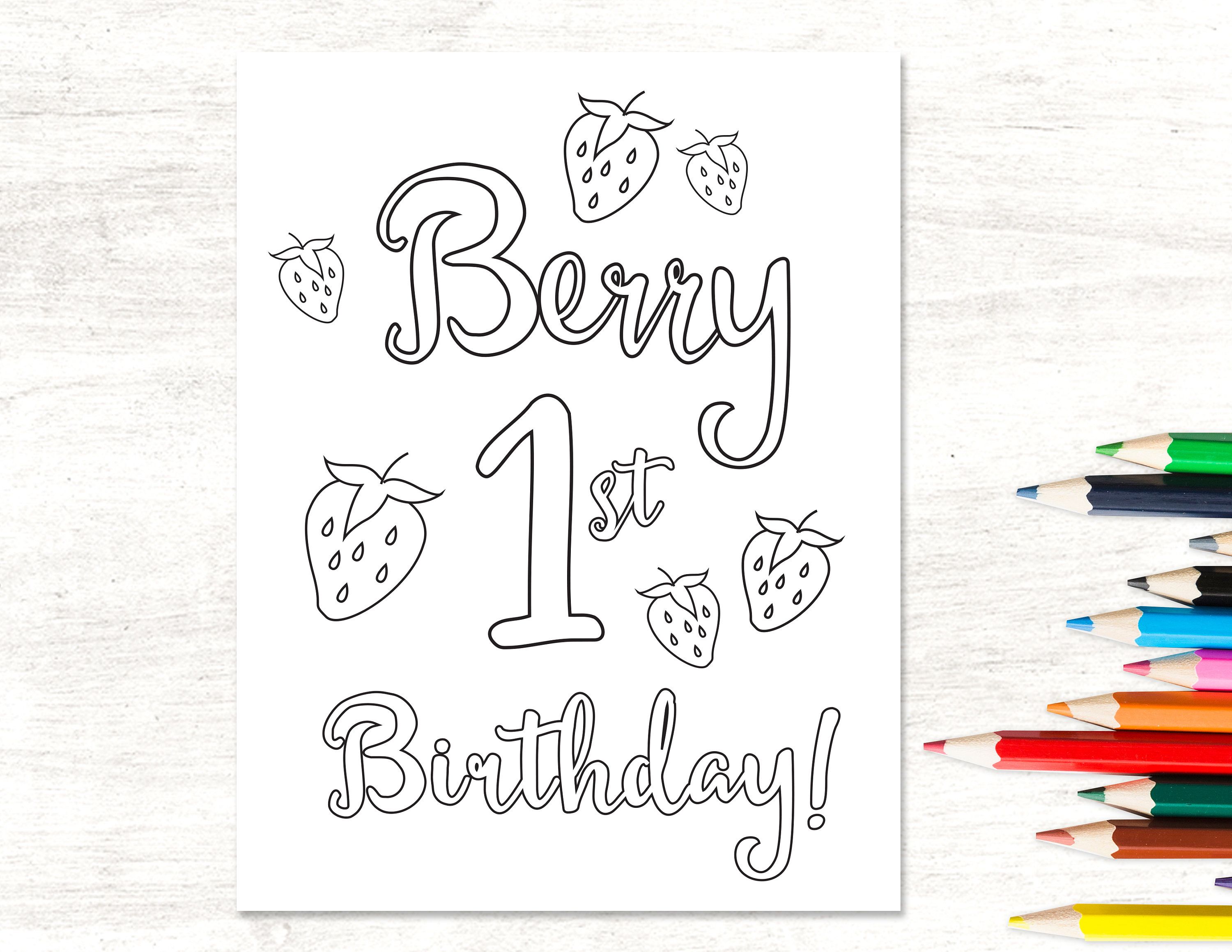 Berry first birthday coloring page strawberry st birthday printable coloring party activity birthday coloring pages first birthdays birthday printables