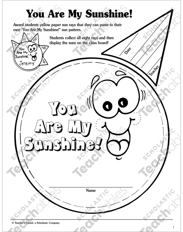 You are my sunshine printable awards and incentives skills sheets