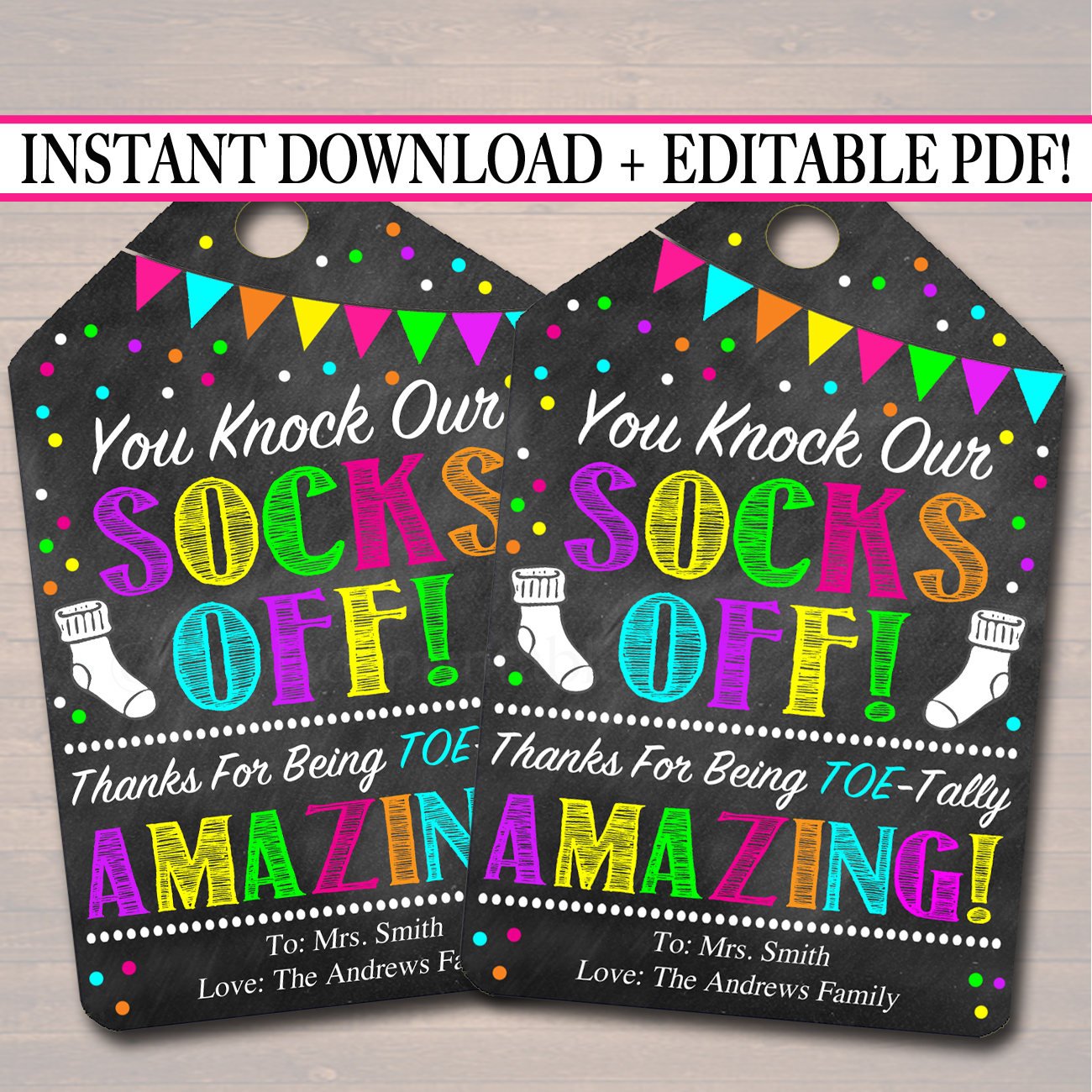 Teacher appreciation gift tag knock our socks off printable â printables