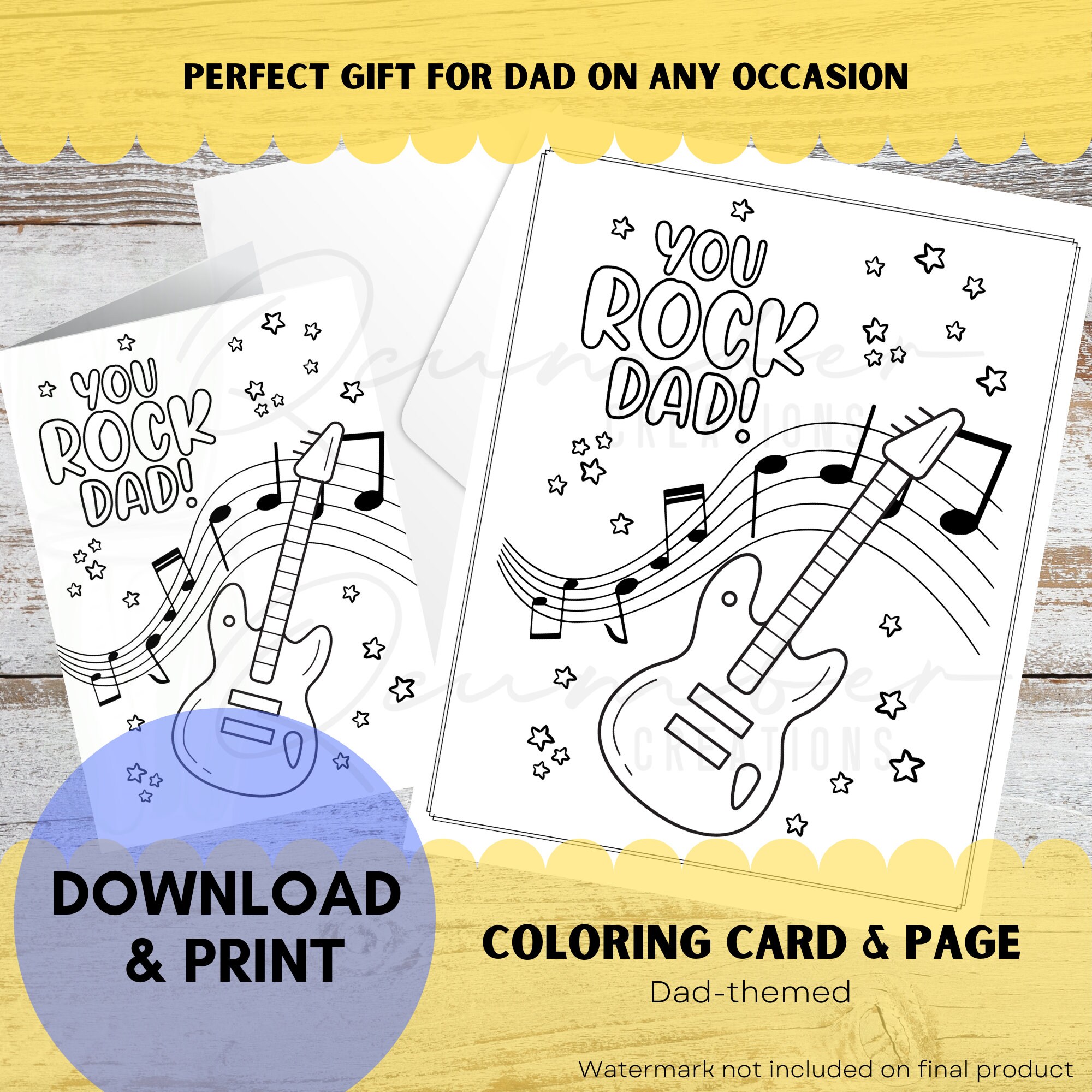 You rock dad card and coloring page kids fingerprint craft