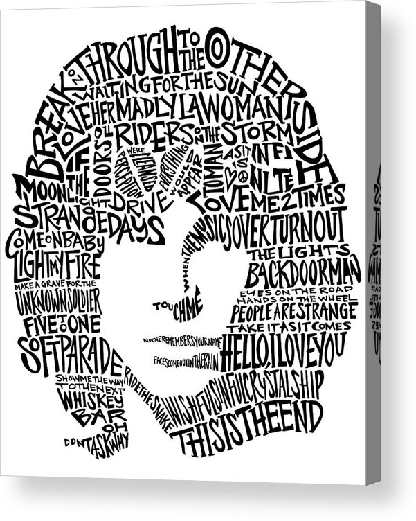 Jim morrison black and white word portrait acrylic print by inkpaint wordplay