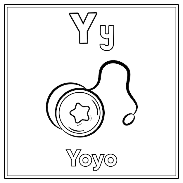 Premium vector alphabet flashcard letter y with cute yoyo drawing sketch for coloring