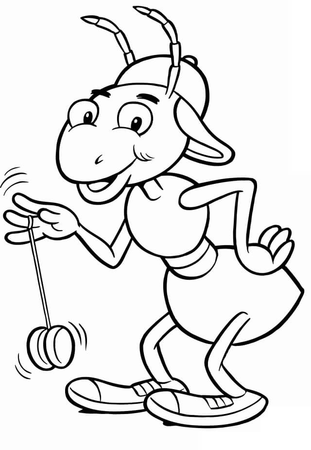 Ant playing yoyo coloring page