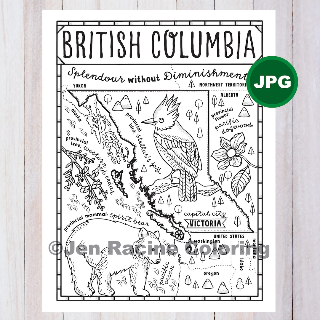 British columbia coloring page canada province provincial map wildlife symbols flowers coloring page jpg download