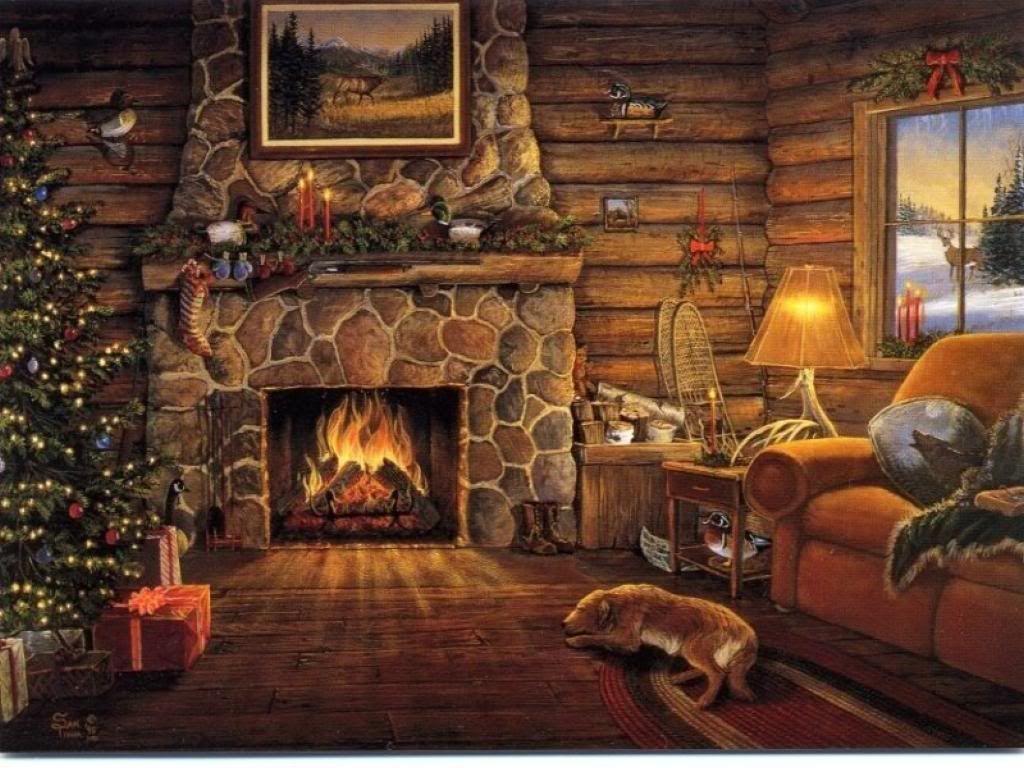 Vintage christmas fireplace wallpapers