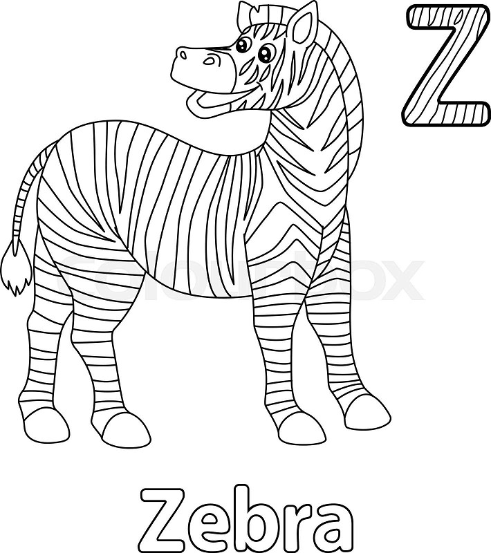 Zebra alphabet abc coloring page z stock vector