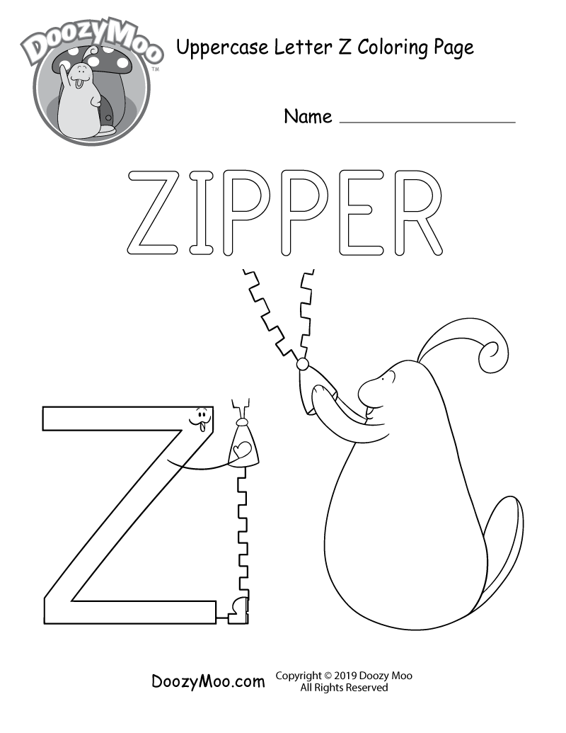 Cute uppercase letter z coloring page free printable