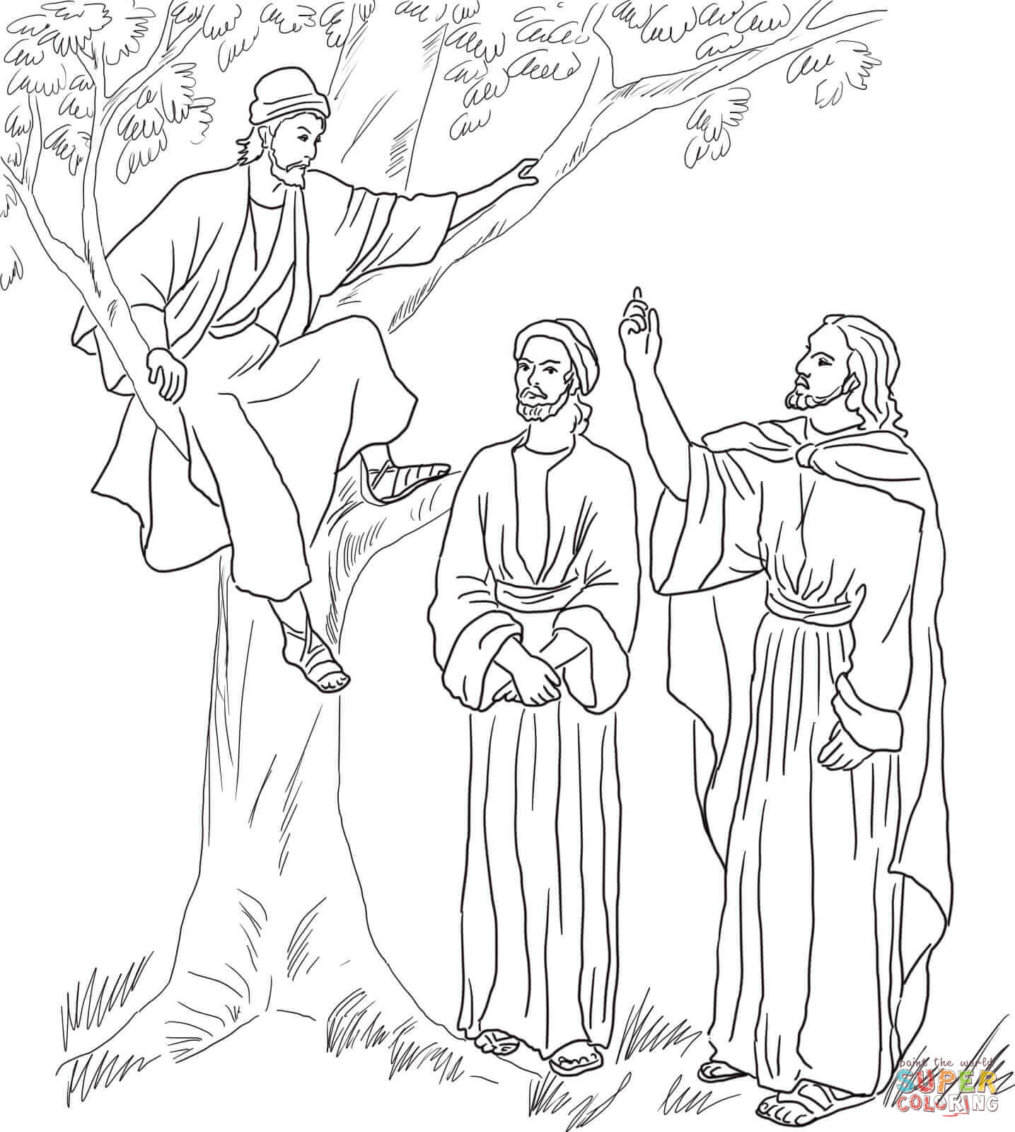 Jesus meets zacchaeus coloring page free printable coloring pages