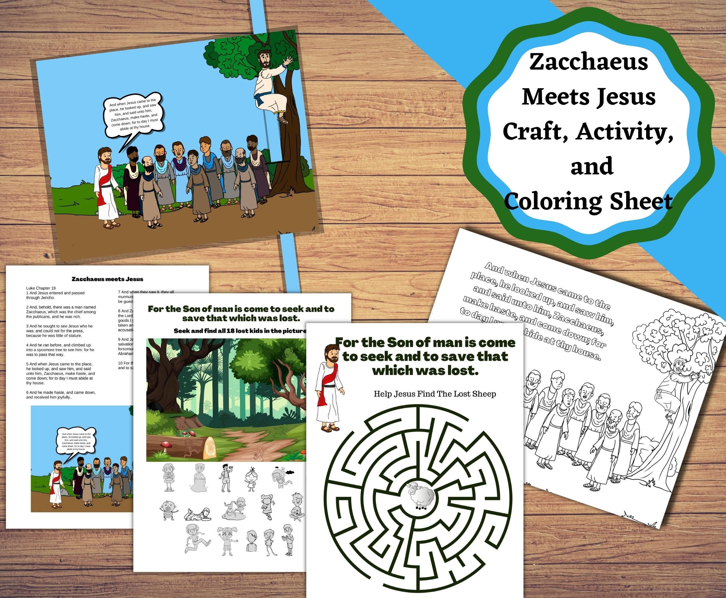 Printable zacchaeus bible story craft coloring and activity sheets sunday school lesson