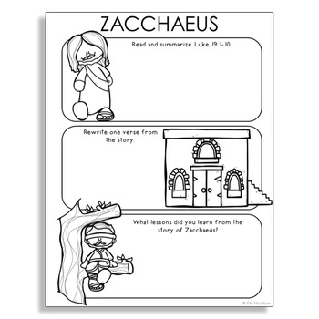 Zacchaeus bible story notes activity new testament worksheet lesson